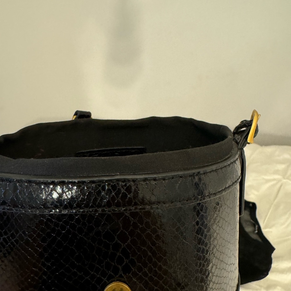 Black Snakeskin Bucket Bag with Gold Buckle Accent - Picture 6 of 11